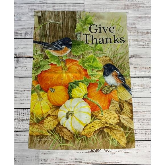 Garden Flag "Give Thanks" Autumn Birds & Pumpkins - Picture 2 of 2
